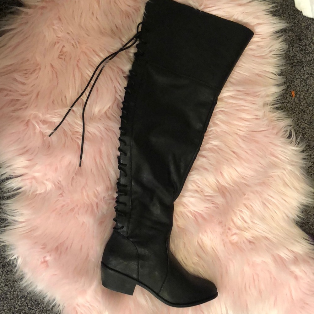 Over Knee black boots with lace up back